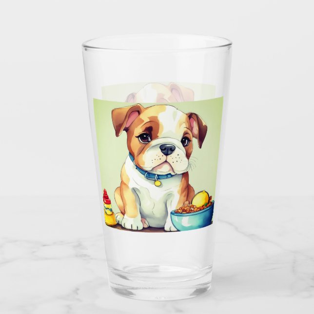 Little pup Bulldog wants to play Glass (Front)