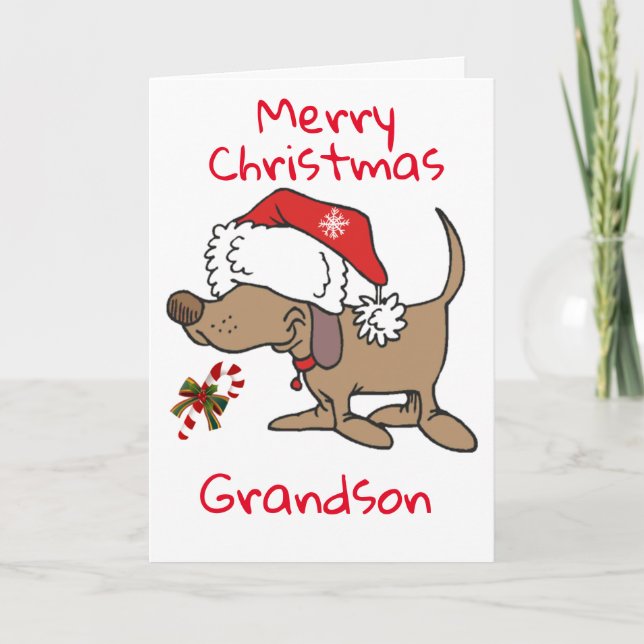 LITTLE PUPPY SAYS **MERRY CHRISTMAS GRANDSON** HOLIDAY CARD (Front)