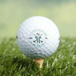 Little Putter Golf Baby Announcement Green Bow Balls