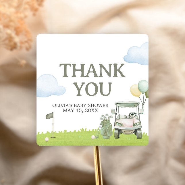 Little Putter Golf Baby Shower Square Sticker (Golf Little Putter Baby Shower Sticker)