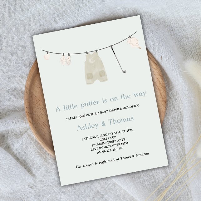 Little Putter Golf Cute Gender Neutral Baby Shower Invitation (little putter is on the way golf baby shower gender neutral)