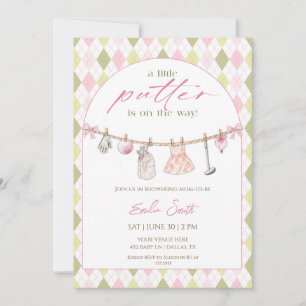 Little Putter is on the way Girl Golf baby shower Invitation