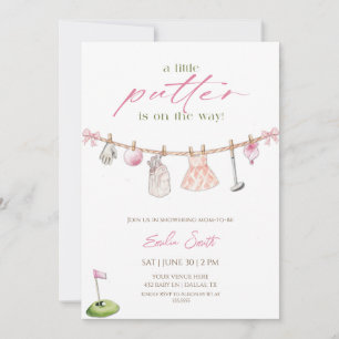 Little Putter is on the way Pink Golf baby shower Invitation