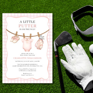 Little Putter Pink Golf Clothesline Baby Shower Invitation