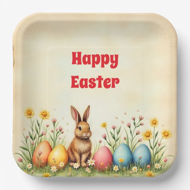 Little Rabbit And Easter Eggs Popular Collection Paper Plate (Front)