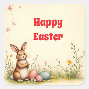 Little Rabbit Easter Vintage Popular Collection Square Sticker