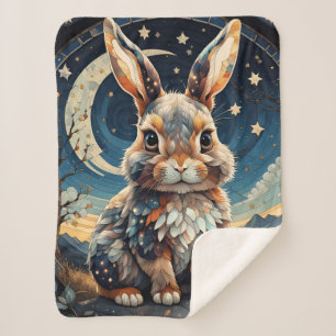 Little Rabbit Night Sky Stained Glass Sherpa Blanket
