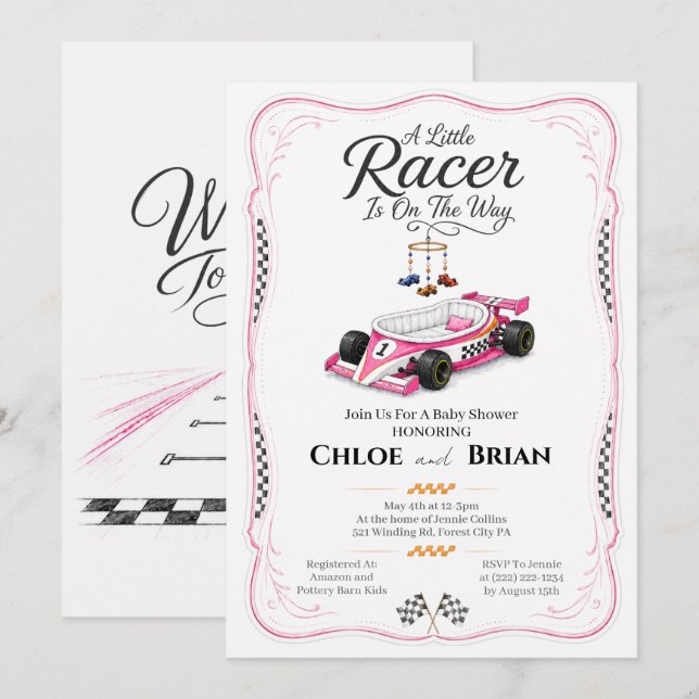 Little Racer Bassinet Shower Invitation  (Front/Back)