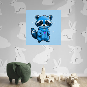 Little Racoon In Blue Glossy Poster