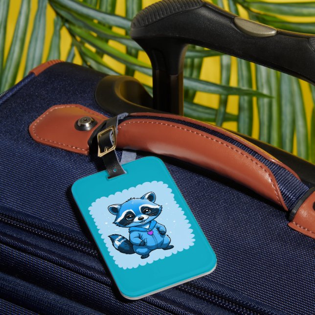 Little Racoon In Blue Luggage Tag (Front Insitu 1)