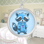 Little Racoon In Blue Necklace<br><div class="desc">A cute little racoon in monotone blue with a purple heart. Digitally created in a cartoon style. Perfect design for kids and adults on many trendy products! Customise your background colour or add text!</div>
