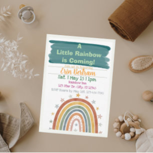 Little Rainbow Coming, Boho Baby Shower Invitation