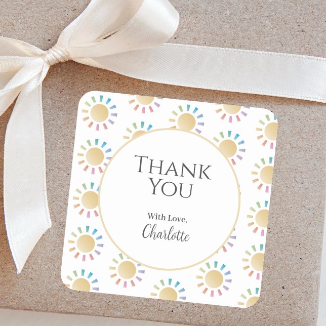 Little Rainbow Sunshine Baby Shower Thank You Square Sticker (Creator Uploaded)
