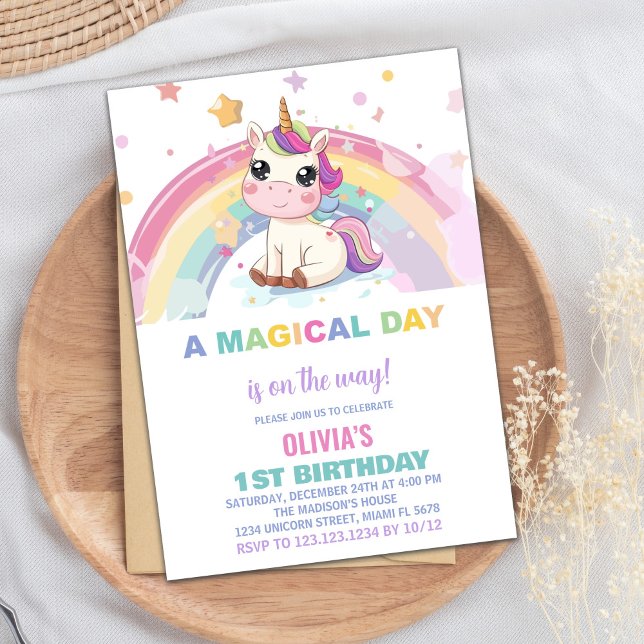 Little Rainbow Unicorn Birthday Invitations (Little Rainbow Unicorn Birthday Invitations)