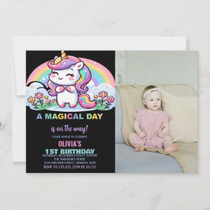 Little Rainbow Unicorn Birthday Invitations photo