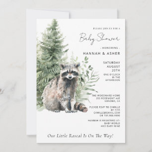 Little Rascal Racoon Forest Baby Shower Invitation