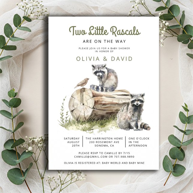 Little Rascals Raccoons Twins Baby Shower  Invitation (Creator Uploaded)