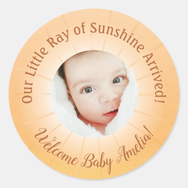 Little Ray of Sunshine Baby Shower Classic Round Sticker (Front)