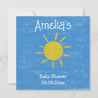 Little Ray of Sunshine Blue Baby Shower Invitation