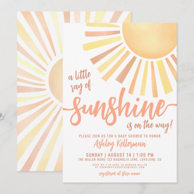 Little Ray Of Sunshine Boho Baby Shower Invitation (Front/Back)
