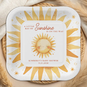 Little Ray of Sunshine Boho Cute Sun Baby Shower Paper Plate