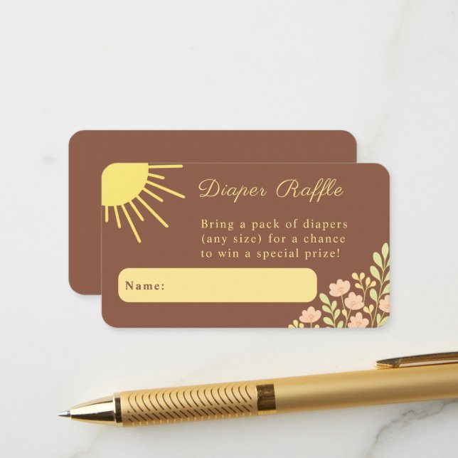 Little Ray of Sunshine Boho Diaper Raffle Enclosure Card (Front/Back In Situ)
