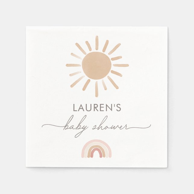Little Ray of Sunshine Boho Girl Baby Shower Napkin (Front)