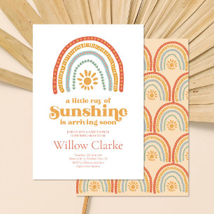 Little Ray of Sunshine Boho Rainbow Baby Shower Invitation