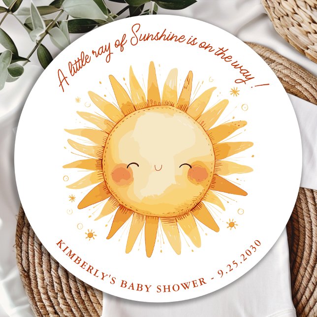 Little Ray of Sunshine Boho Sun Cute Baby Shower Classic Round Sticker (Creator Uploaded)