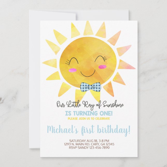 Little ray of Sunshine boy birthday invitation. Invitation (Front)