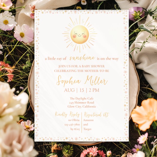 Little Ray of Sunshine Cute Whimsical Baby Shower  Invitation (Creator Uploaded)