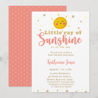 Little Ray of Sunshine Girls Baby Shower Invitation