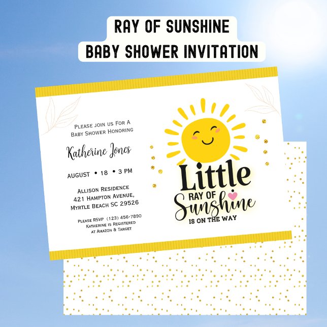 Little Ray of Sunshine Glitter Baby Shower   Invitation (Creator Uploaded)