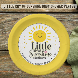 Little Ray of Sunshine Glitter Baby Shower Paper Plate