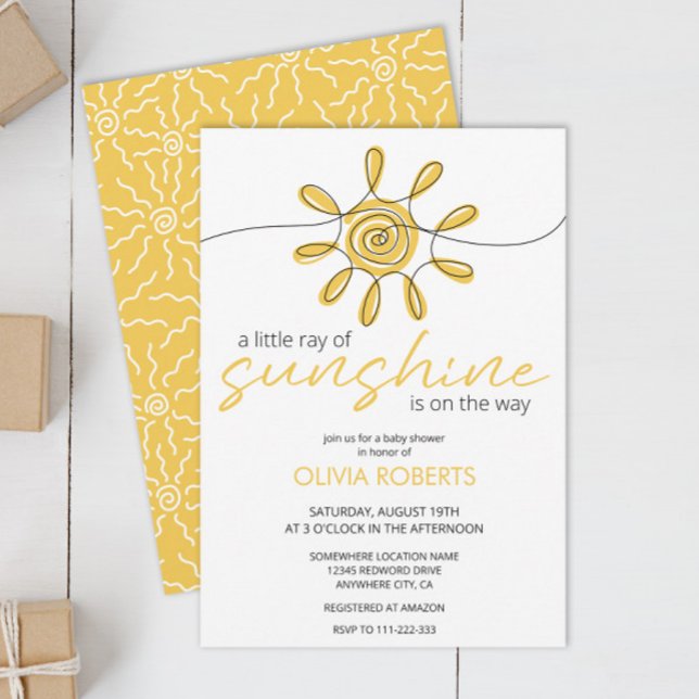 Little Ray Of Sunshine Line Art Sun Baby Shower  Invitation (Creator Uploaded)