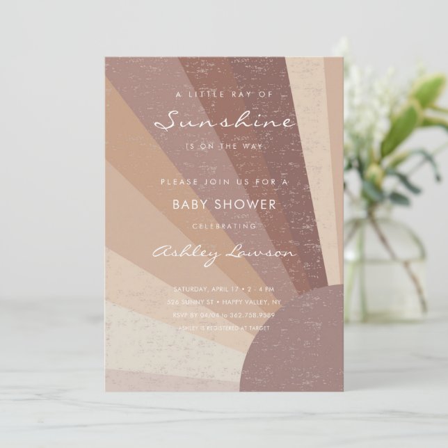 Little Ray Of Sunshine Modern Boho Baby Shower Invitation (Standing Front)