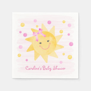 Little Ray of Sunshine Pink Yellow Baby Shower Napkin