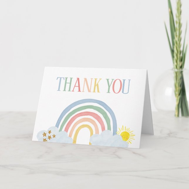 Little Ray of Sunshine Rainbow Baby Shower Thank You Card (Front)