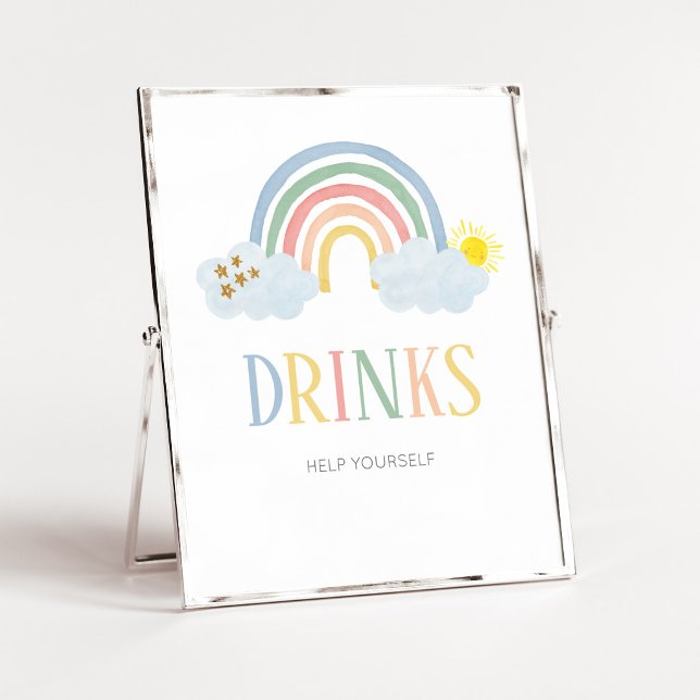Little Ray of Sunshine Rainbow Drinks Sign (Rainbow Baby Shower Drinks Sign)