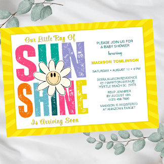 Little Ray of Sunshine Retro Neutral Baby Shower Invitation