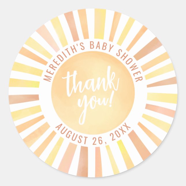 Little Ray Of Sunshine Sun Baby Shower Classic Round Sticker (Front)