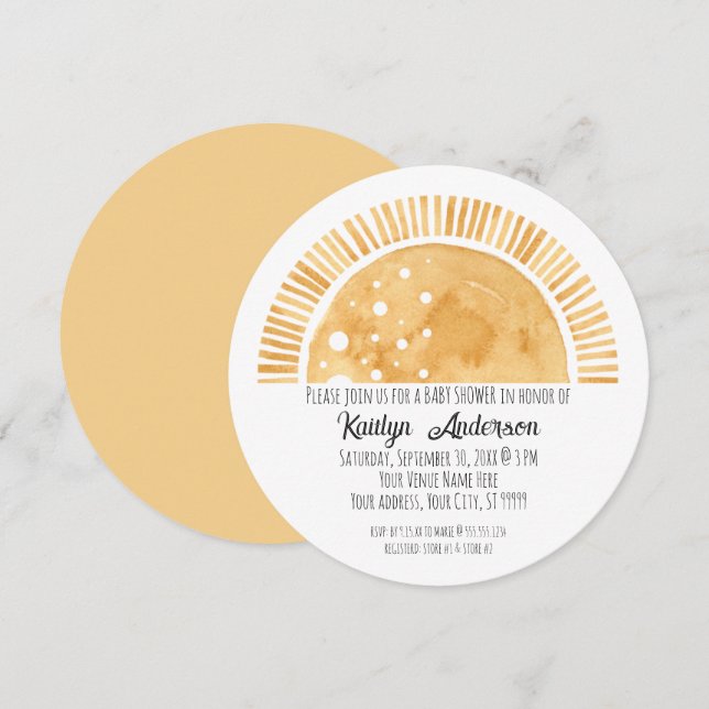 Little Ray of Sunshine Sun Watercolor Baby Shower Invitation (Front/Back)