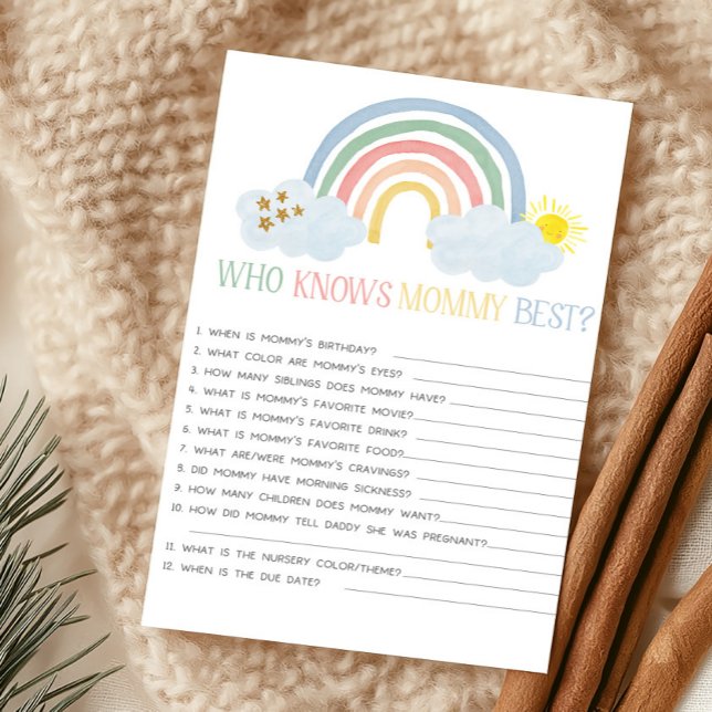 Little Ray of Sunshine Who Knows Mummy Best Game (Rainbow Baby Shower Who Knows Mommy Best Game)