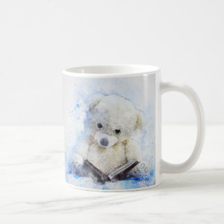 Little Reading Teddy Bear Watercolor Coffee Mug
