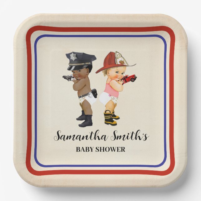 Little Recruit on the Way Baby Shower Cream Red Paper Plate (Front)