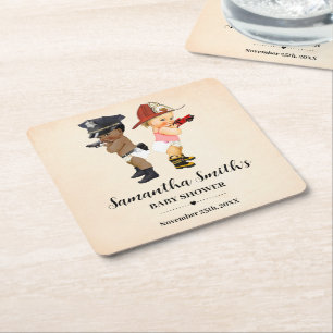 Little Recruit on the Way Baby Shower Party Decor Square Paper Coaster