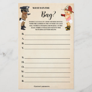 Little Recruit What is in the Bag Baby Shower Game Flyer