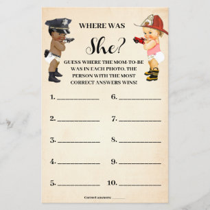 Little Recruit Where was Mom Baby Shower Game Card