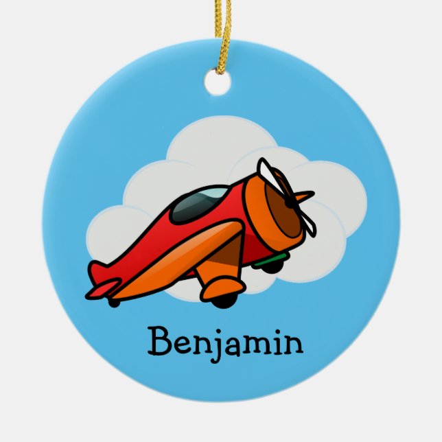 Little Red Aeroplane Design Ceramic Ornament (Front)