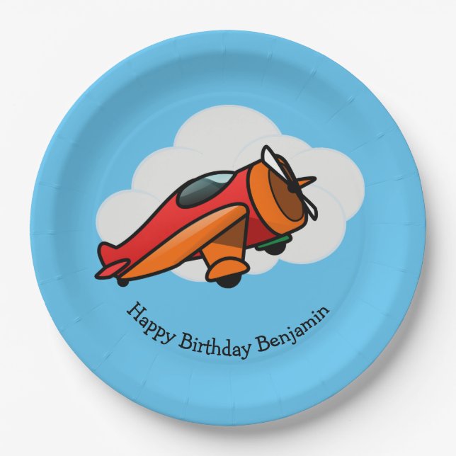Little Red Aeroplane Design Paper Plate (Front)